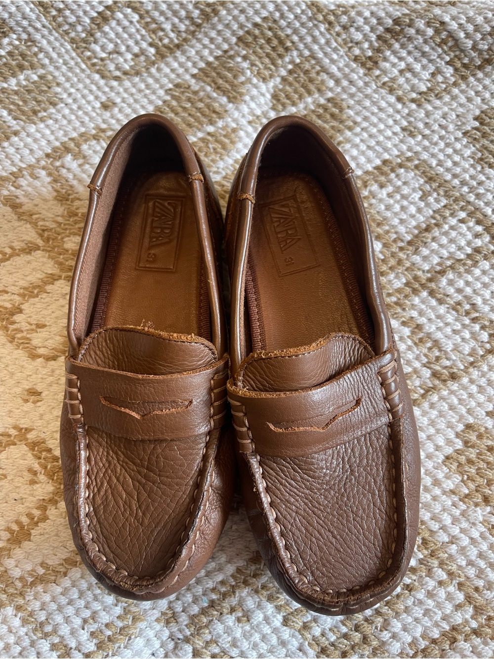 Zara Chestnut Brown Leather Penny Loafers